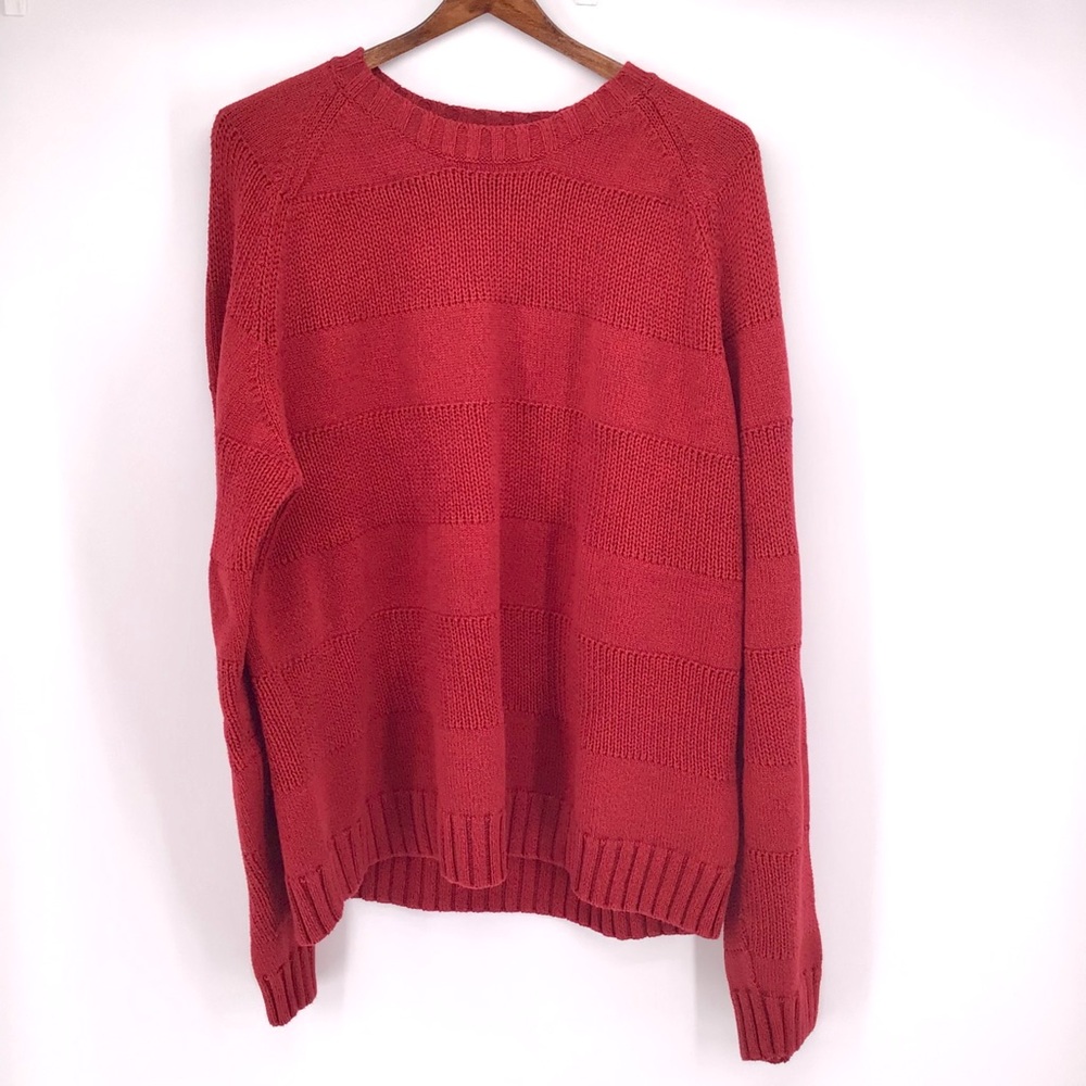 Timberland Red Cable Knit Sweater 100% Cotton Heavy Ribbed Weave Pullover XXL